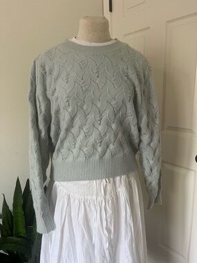 Pale Blue Textured Crewneck Sweater